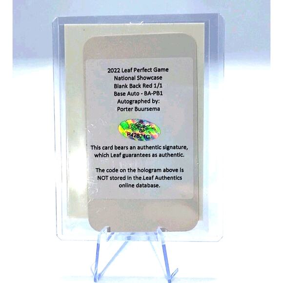 2022 Leaf Perfect Game Porter Buursema Auto Pre Prod Proof Red 1/1 - Picture 4 of 6